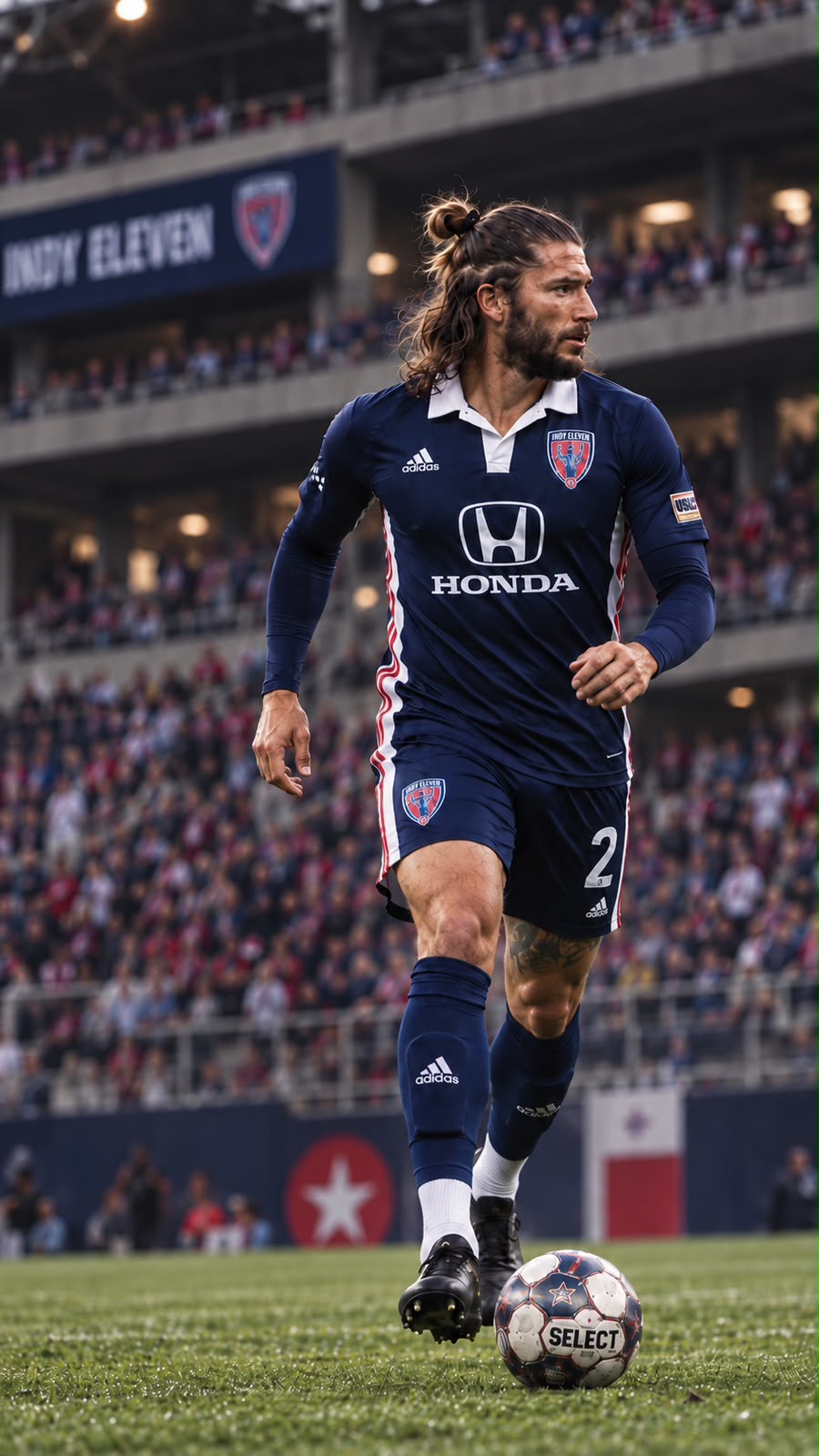 Lucas Farias conduzindo a bola pelo Indy Eleven